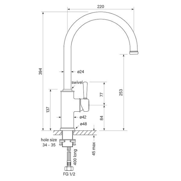 Buy CASCADE - kitchen mixer curve Online | White Bathroom Co